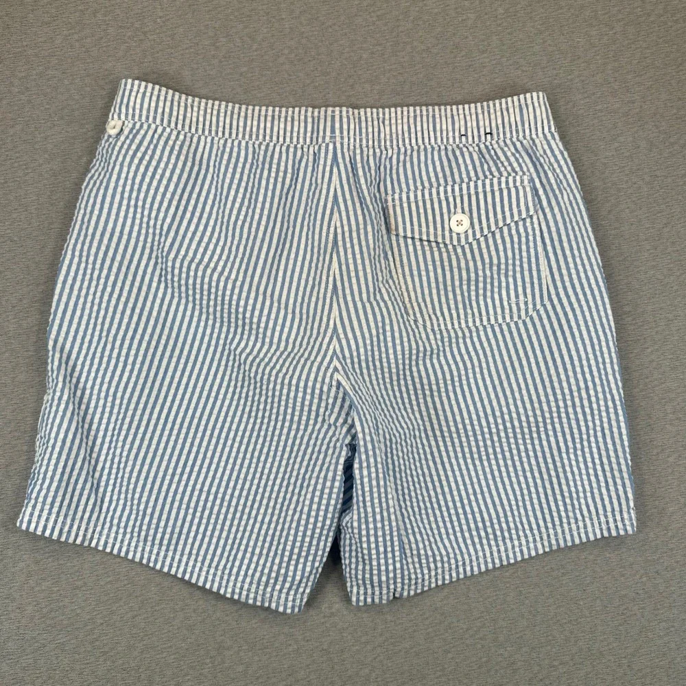 J.Crew Flex Swimwear Shorts Mens Large Blue White Seersucker Striped Swim Trunks